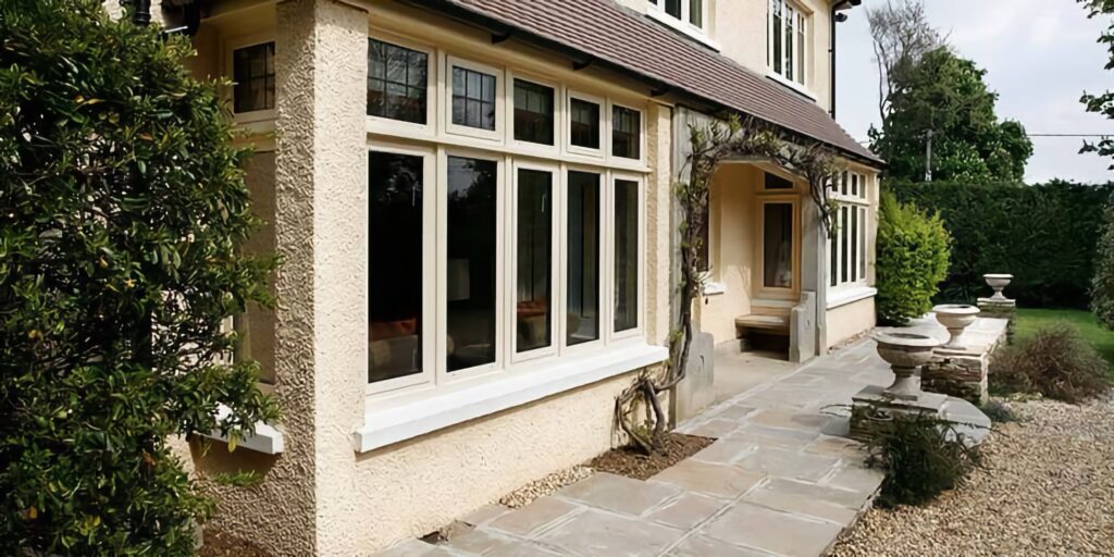 aluminium casement windows cream frame traditional home exterior trinity windows jersey 2500