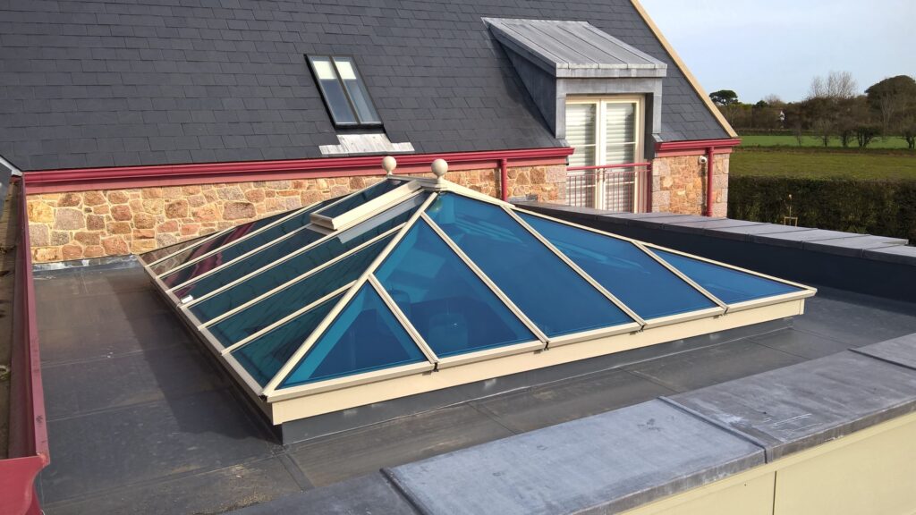large roof lantern with blue glass panels lanterns trinity windows jersey 2500