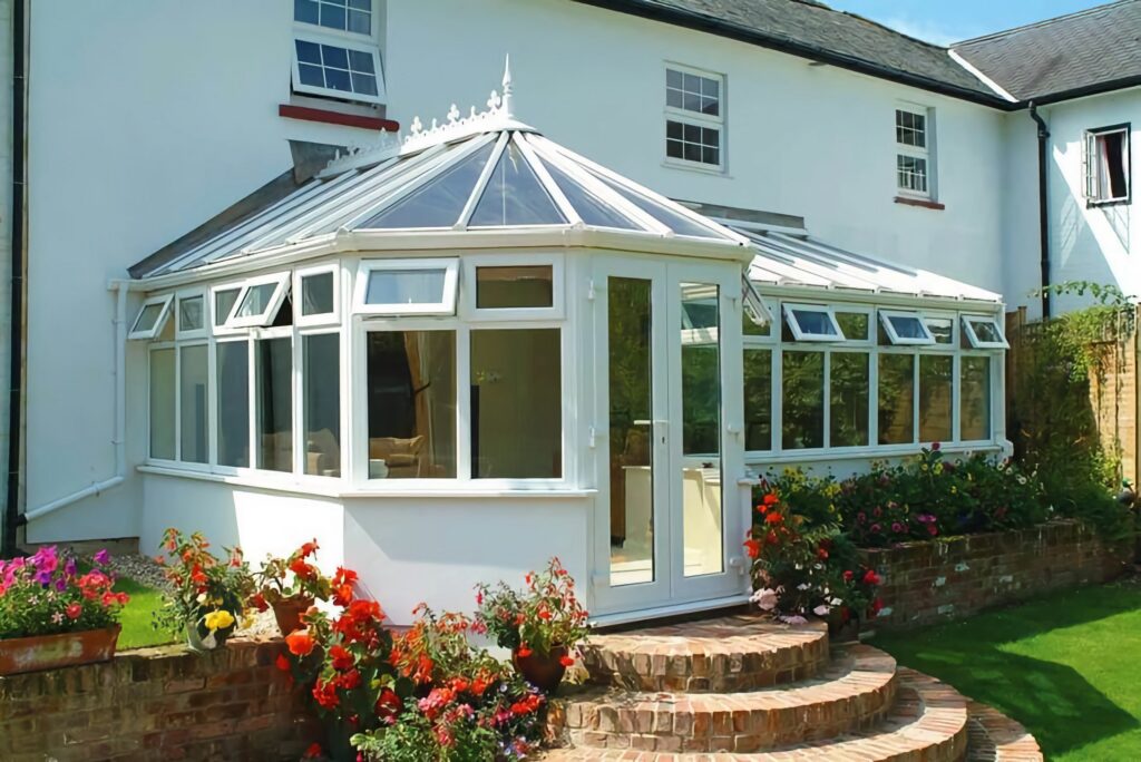 white upvc p shaped conservatory brick steps jpg conservatories trinity windows jersey 2500